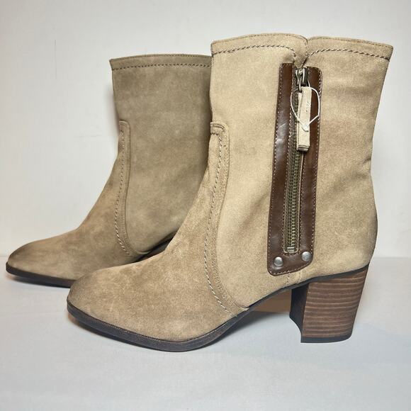 Nine West Zip Boots NW Seastars Boho Taupe Gray Leather New in Box Size 9.5 - Picture 4 of 14